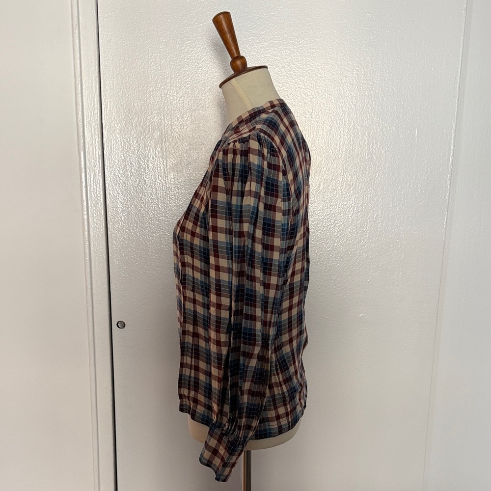 Doen Harlow Plaid Button-Up Blouse in Navy, Burgundy, Cream - Picture 5 of 7